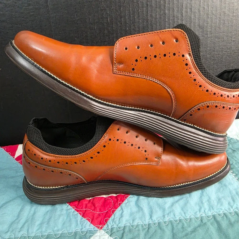 Harrison Myles Oxford Dress Shoes Mens 12 Tan Brown Brogue Ultralights No Laces